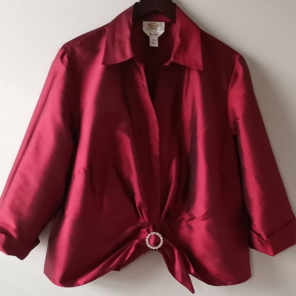 'Talbots' 100% Shantung Silk Claret Red Blouse 3/4 Sleeve Size 18W